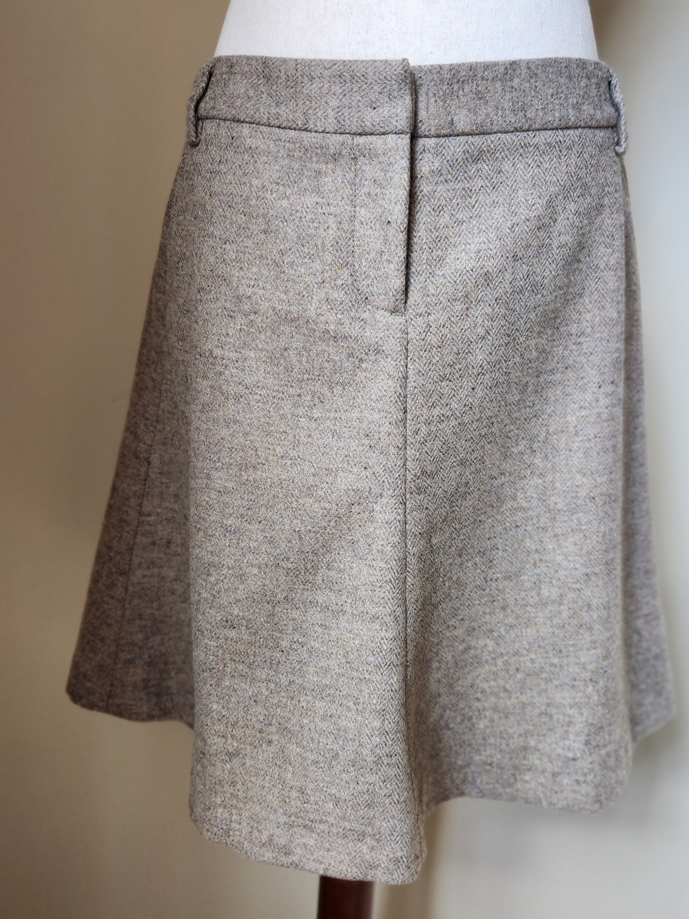 JCrew 100% Wool A Line Mini Skirt Brown Herringbone Tweed Lined Pockets Womens 8